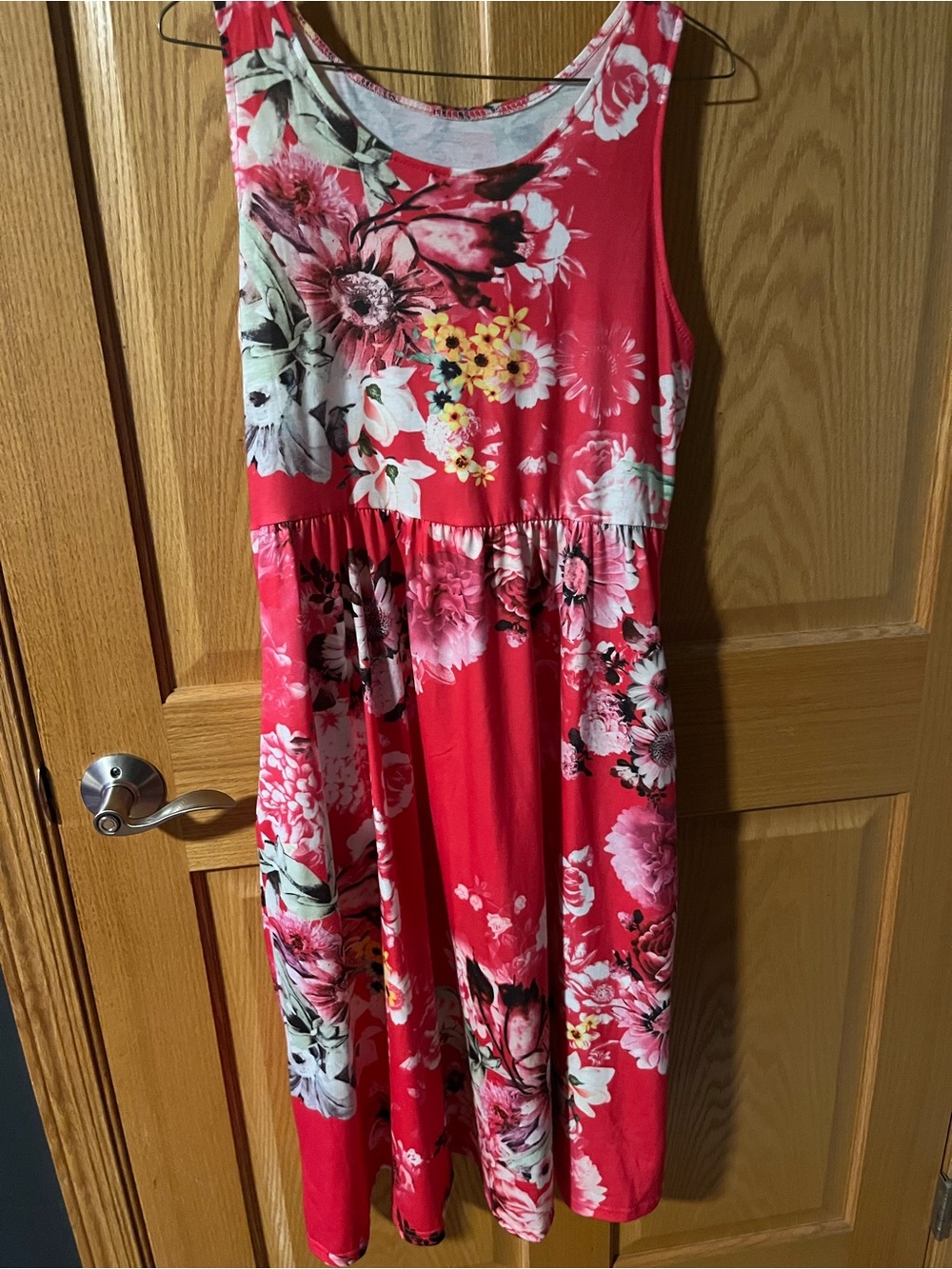 Girls Floral Red Sleeveless Skirted Skirt